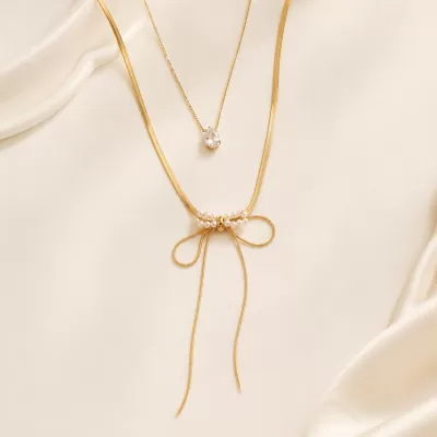 JIYARA Pearl Bow Layered Necklace