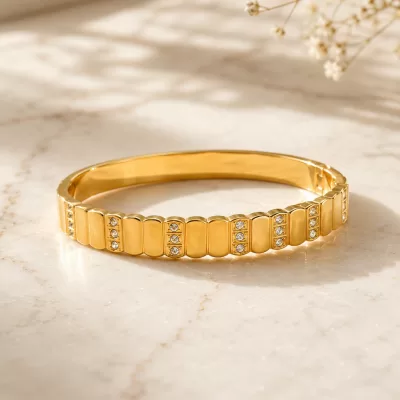 JIYARA Geometric Crystal Accent Gold-Tone Bangle