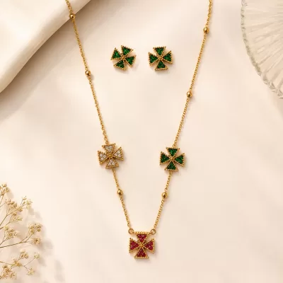 JIYARA Rangrez Multicolour Necklace & Stud Earrings Set
