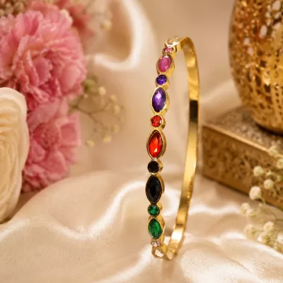 JIYARA Prism Luxe Multicolour Crystal Gold-Tone Bangle